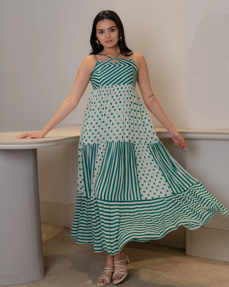 Woman wearing Anrobee Urban Meadow One Piece Dress Ã¢â‚¬â€œ floral printed festive dress for women