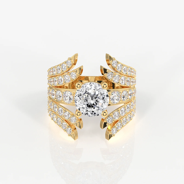 Portuguese Cut Lab Grown Diamond Cocktail 14K Gold Ring