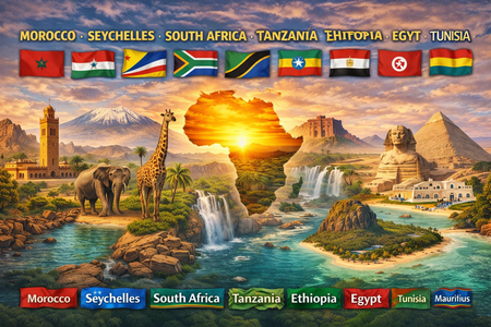 Morocco, Seychelles, South Africa, Tanzania, Ethiopia, Egypt, Tunisia, Mauritius, and Eswatini Attra
