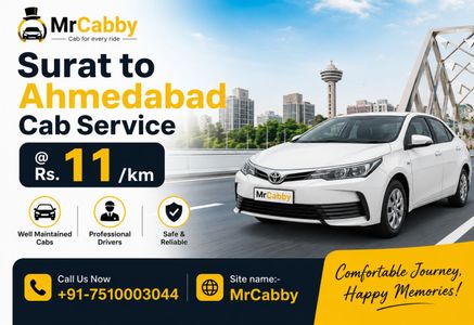 Affordable Surat to Ahmedabad Taxi Service with Professional Rides