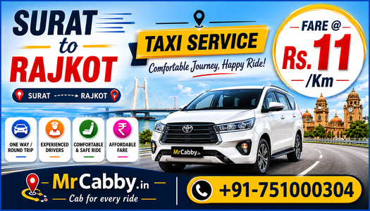 24x7 Surat to Rajkot Cab Booking with Doorstep Pickup & Drop